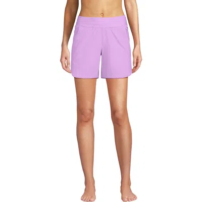 Lands' End 5" Quick Dry Elastic Waist Board Shorts Swim Cover-up Shorts With Panty In Wild Lilac