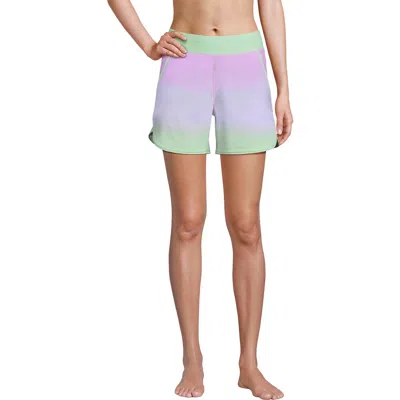 Lands' End 5" Quick Dry Elastic Waist Board Shorts Swim Cover-up Shorts With Panty In Wild Lilac/mint Ombre
