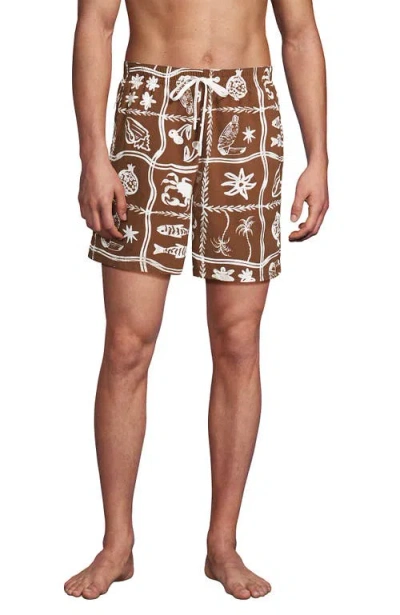 Lands' End 7 Inch Volley Hydroliner Swim Trunks In Brown