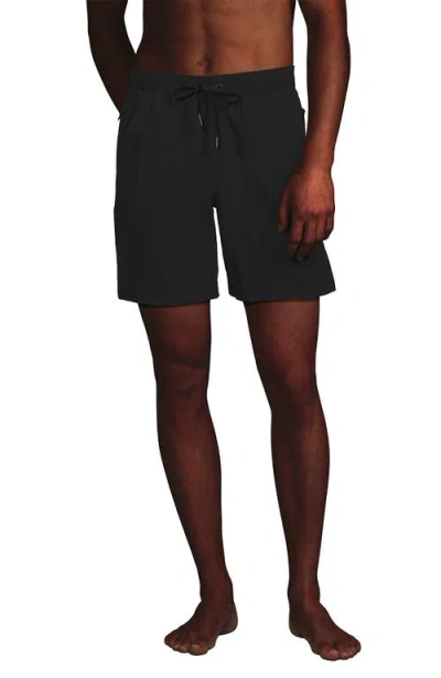 Lands' End 7 Inch Volley Hydroliner Swim Trunks In Black