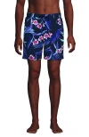 Lands' End 7 Inch Volley Hydroliner Swim Trunks In Deep Sea Navy Tropical Floral