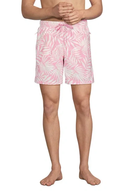 Lands' End 7 Inch Volley Hydroliner Swim Trunks In Shasta Pink Stipple Palm