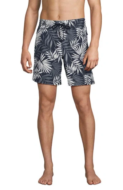 Lands' End 7 Inch Volley Hydroliner Swim Trunks In Slate Blue Stipple Palm