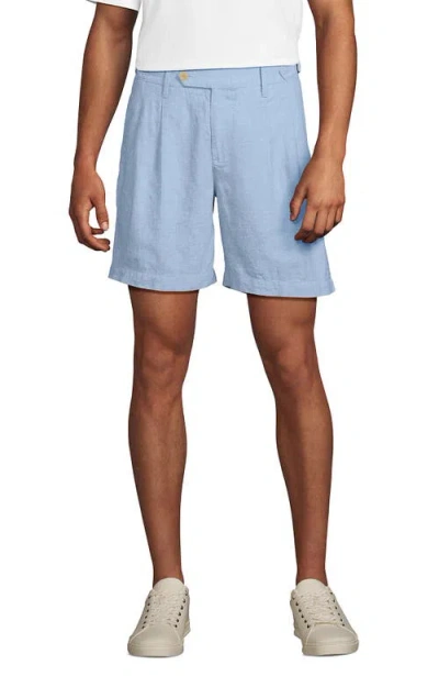 Lands' End 7" Linen Cotton Resort Shorts In Pale Slate Blue