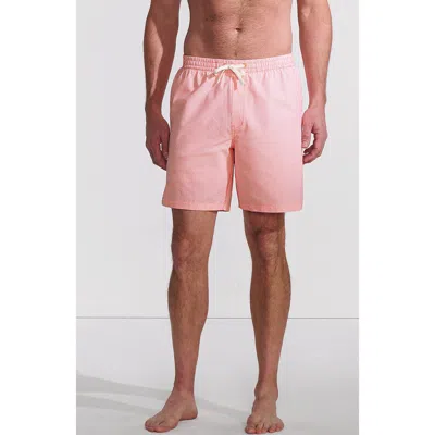Lands' End 7" Seersucker Beach To Boardwalk Pull On Shorts In Cantaloupe/white Seersucker