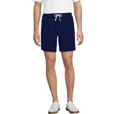 Lands' End 7" Seersucker Beach To Boardwalk Pull On Shorts In Navy Tonal Seersucker