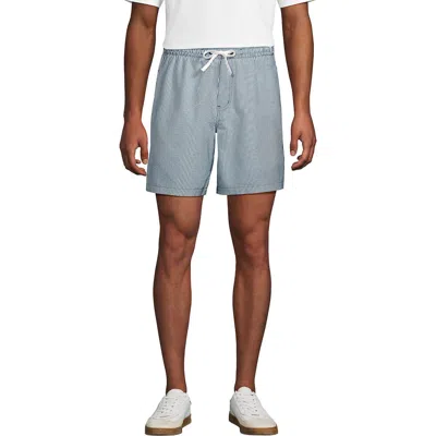 Lands' End 7" Seersucker Beach To Boardwalk Pull On Shorts In Rain Storm/white Seersucker