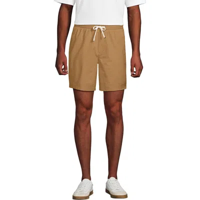 Lands' End 7" Seersucker Beach To Boardwalk Pull On Shorts In Warm Toffee Tonal Seersucker