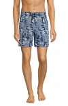 Lands' End 7" Volley Swim Trunks In Navy Fish Block Print