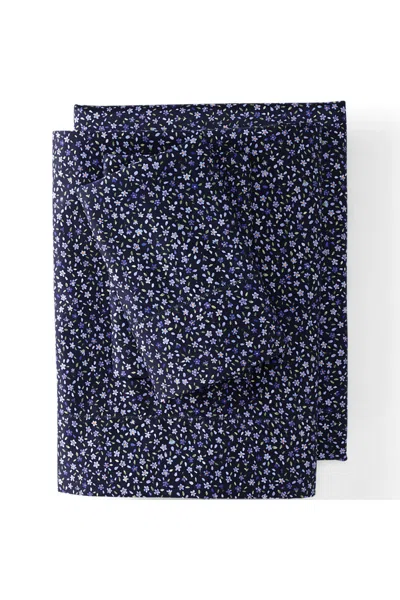 Lands' End 700 Thread Count Sateen Cotton No Iron Bed Sheet Set In Blue