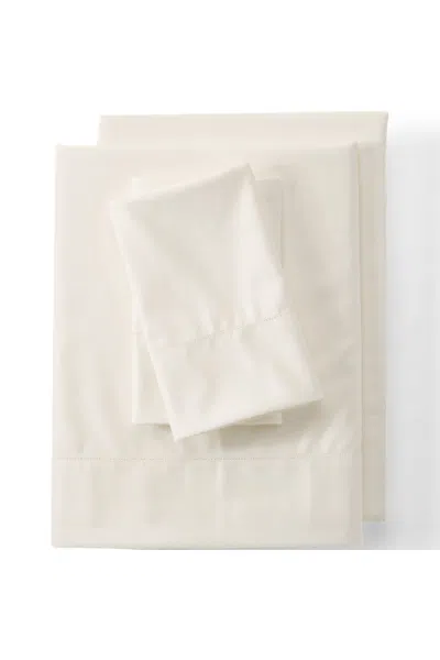 Lands' End 700 Thread Count Sateen Cotton No Iron Bed Sheet Set In White