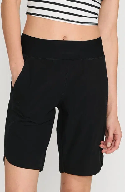 Lands' End 9" Quick Dry Elastic Waist Modest Board Shorts Swim Cover-up Shorts With Panty In Black