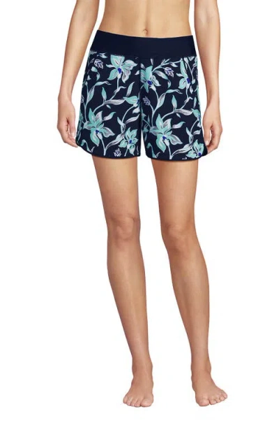 Lands' End 9" Quick Dry Elastic Waist Modest Board Shorts Swim Cover-up Shorts With Panty In Black