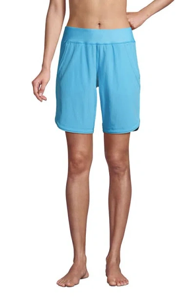Lands' End 9" Quick Dry Elastic Waist Modest Board Shorts Swim Cover-up Shorts With Panty In Blue