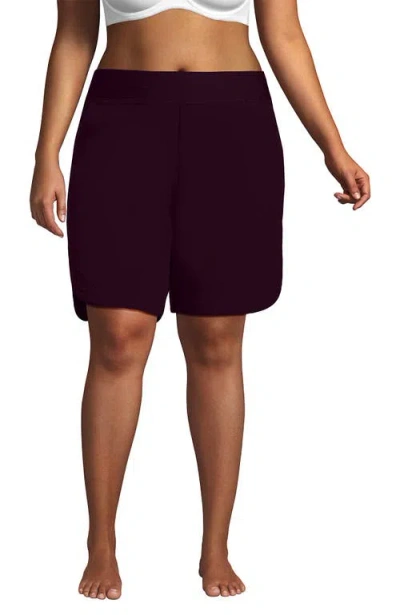 Lands' End 9" Quick Dry Elastic Waist Modest Board Shorts Swim Cover-up Shorts With Panty In Burgundy