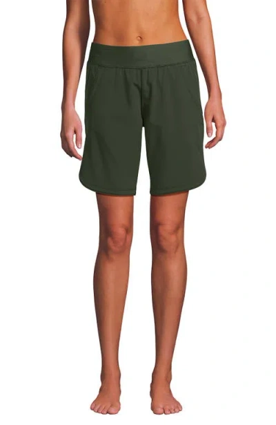 Lands' End 9" Quick Dry Elastic Waist Modest Board Shorts Swim Cover-up Shorts With Panty In Green