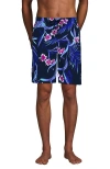 Lands' End 9" Volley Hydroliner Swim Trunks In Deep Sea Navy Tropical Floral