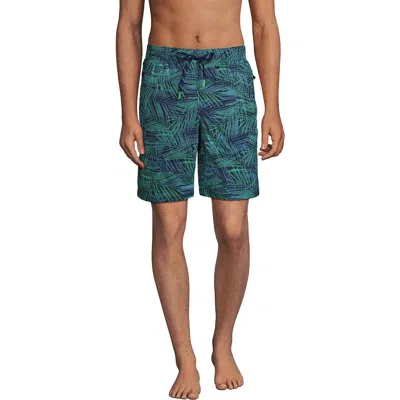 Lands' End 9" Volley Swim Trunks In Deep Sea Navy Stipple Palm