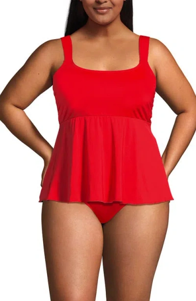 Lands' End Adjustable Scoop Neck Flutter Tankini Top In Red