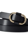 Lands' End Adjustable Skinny Leather Belt In Black