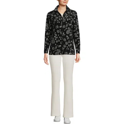 Lands' End Anyweather Fleece Full Zip Jacket In Black Stem Floral