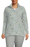 Lands' End Anyweather Fleece Full Zip Jacket In Pale Gray Floral