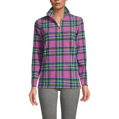 Lands' End Anyweather Fleece Quarter Zip Pullover In Bright Orchid Plaid