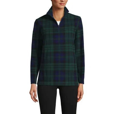 Lands' End Anyweather Fleece Quarter Zip Pullover In Deep Forest Blackwatch Plaid