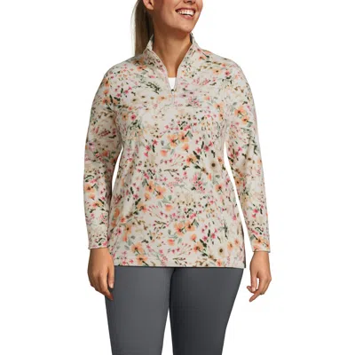 Lands' End Anyweather Fleece Quarter Zip Pullover In Ivory/pink Wildflowers