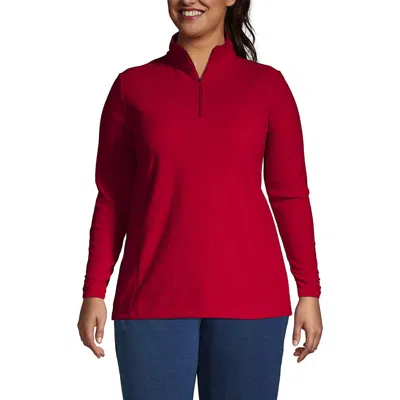 Lands' End Plus Size Anyweather Fleece Quarter Zip Pullover In Rich Red