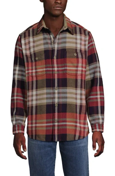 Lands' End Authentic Flannel Shirt With Corduroy Collar In Brown