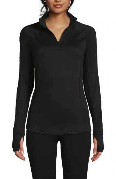 Lands' End Baselayer Cozy Thermaskin Quarter Zip Top In Black
