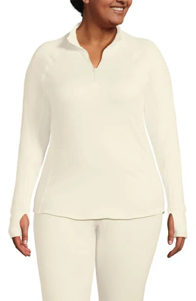 Lands' End Baselayer Cozy Thermaskin Quarter Zip Top In White