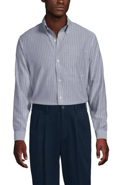 Lands' End Big And Tall Traditional Fit Pattern No Iron Supima Oxford Dress Shirt In Blue