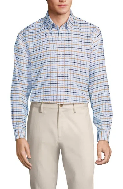 Lands' End Big And Tall Traditional Fit Pattern No Iron Supima Oxford Dress Shirt In Blue