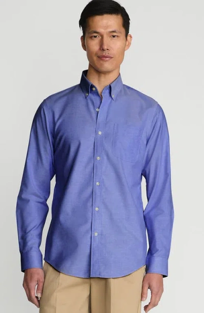 Lands' End Big And Tall Traditional Fit Pattern No Iron Supima Oxford Dress Shirt In Blue