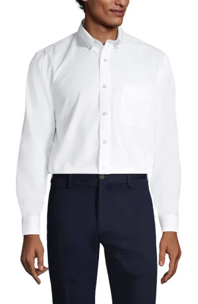 Lands' End Big And Tall Traditional Fit Pattern No Iron Supima Oxford Dress Shirt In White