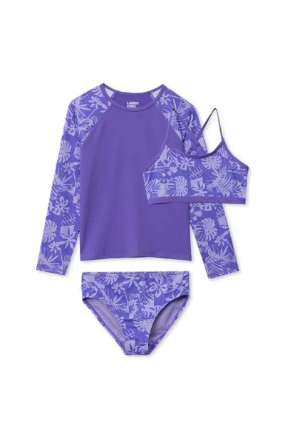 Lands' End Kids'  Girls Slim Rash Guard Swim Top Bikini Top And Bottoms Upf 50 Swimsuit Set In Multi