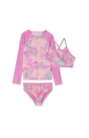 Lands' End Girls Slim Rash Guard Swim Top Bikini Top And Bottoms Upf 50 Swimsuit Set In Pink Marble