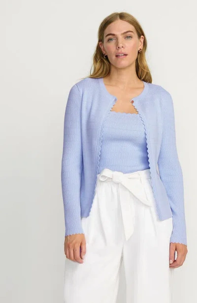 Lands' End Blend Scallop Edge Fitted Cardigan Sweater