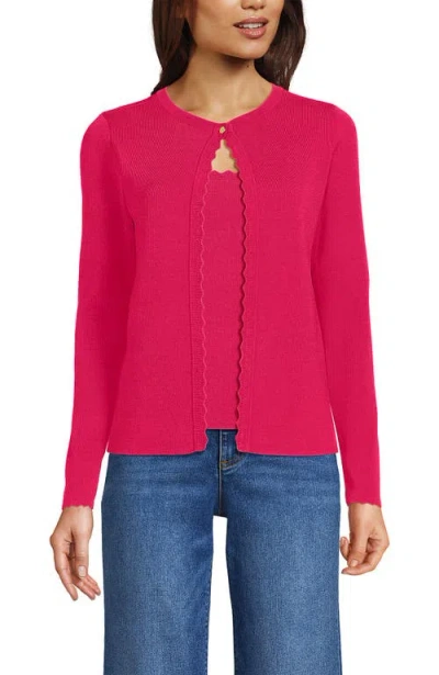 Lands' End Blend Scallop Edge Fitted Cardigan Sweater In Berry Rouge