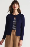 Lands' End Blend Scallop Edge Fitted Cardigan Sweater In Deep Sea Navy
