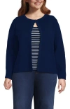 Lands' End Plus Size Blend Scallop Edge Fitted Cardigan Sweater In Deep Sea Navy