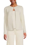 Lands' End Blend Scallop Edge Fitted Cardigan Sweater In Fresh Ivory