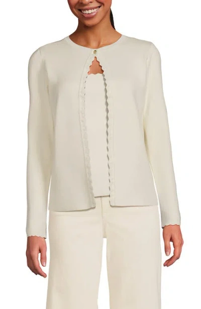 Lands' End Blend Scallop Edge Fitted Cardigan Sweater In Fresh Ivory