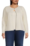 Lands' End Plus Size Blend Scallop Edge Fitted Cardigan Sweater In Fresh Ivory
