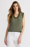 Lands' End Blend Texture U Neck Vest Sweater In Washed Moss/ivory Stripe