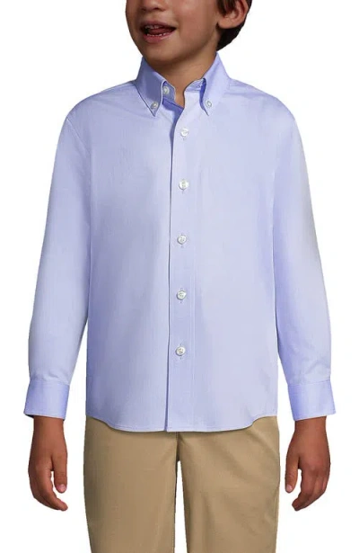 Lands' End Kids'  School Uniform Boys Long Sleeve No Iron Pinpoint Dress Shirt In Blue