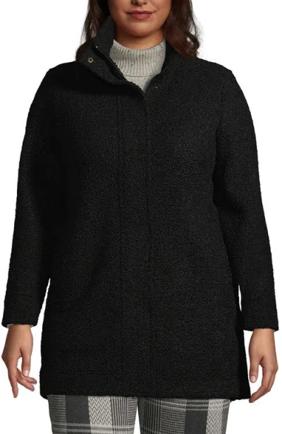 Lands' End Boucle Fleece Coat In Black