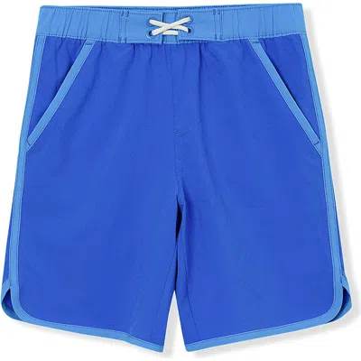 Lands' End Kids'  Boys Active Stretch Curved Hem Long Board Short In Neon Blue